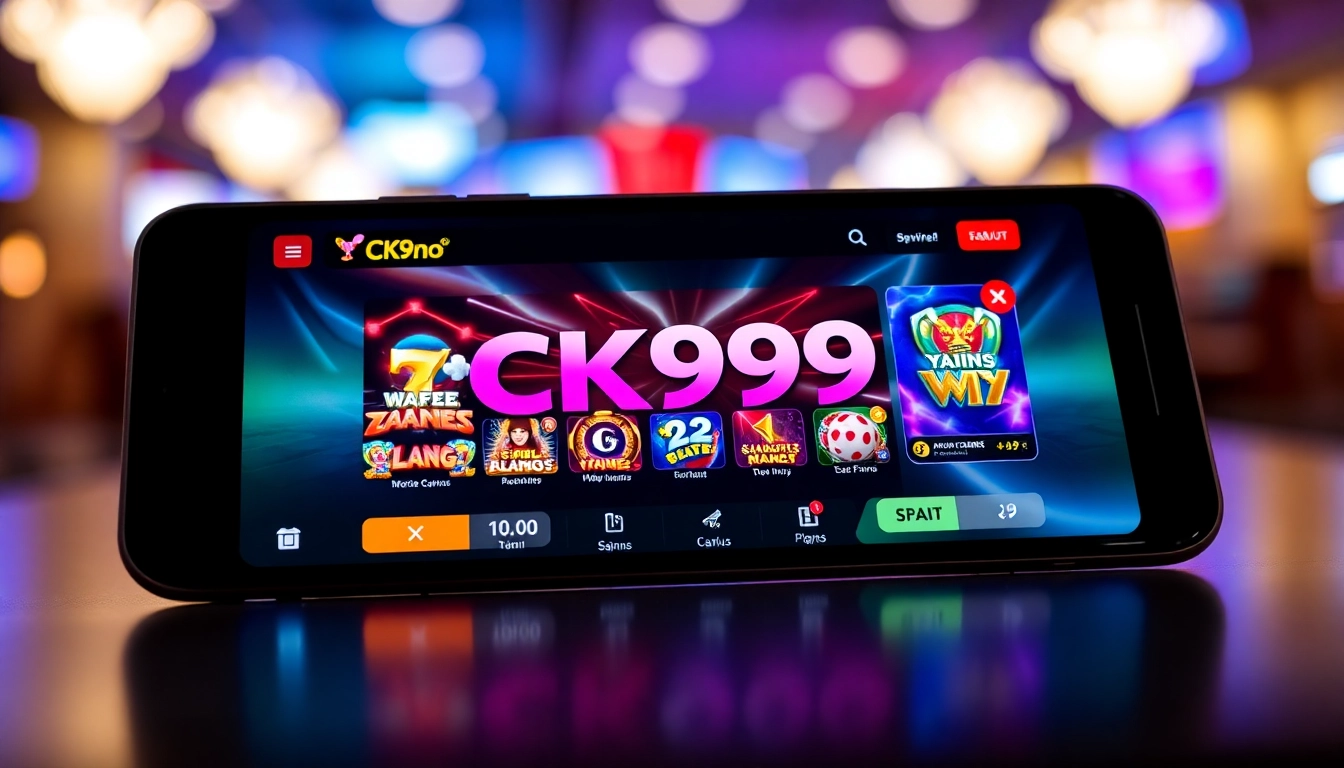 CK999 app interface on smartphone showcasing casino games and betting options for seamless gaming on mobile devices.